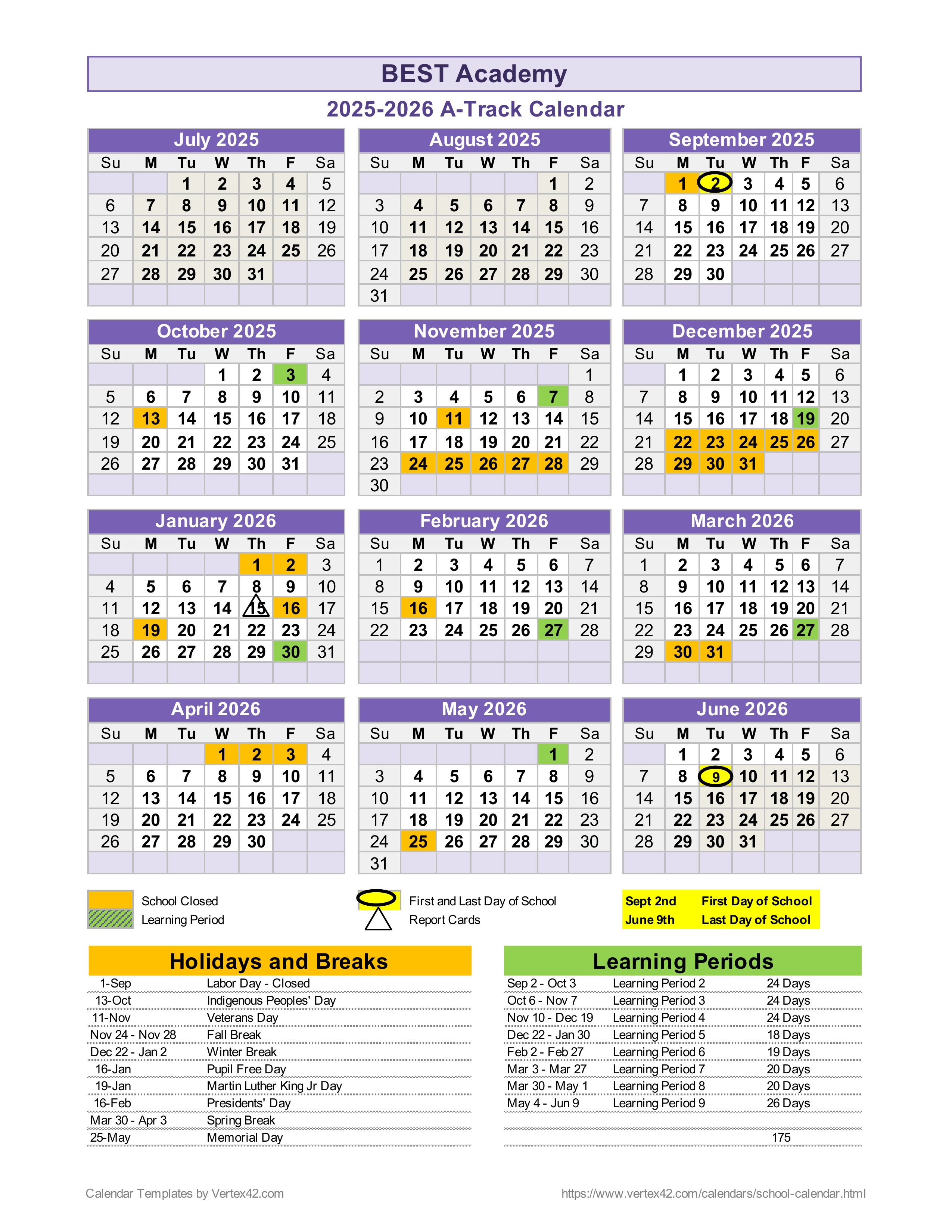 BEST Academy 2025–2026 Academic Calendar